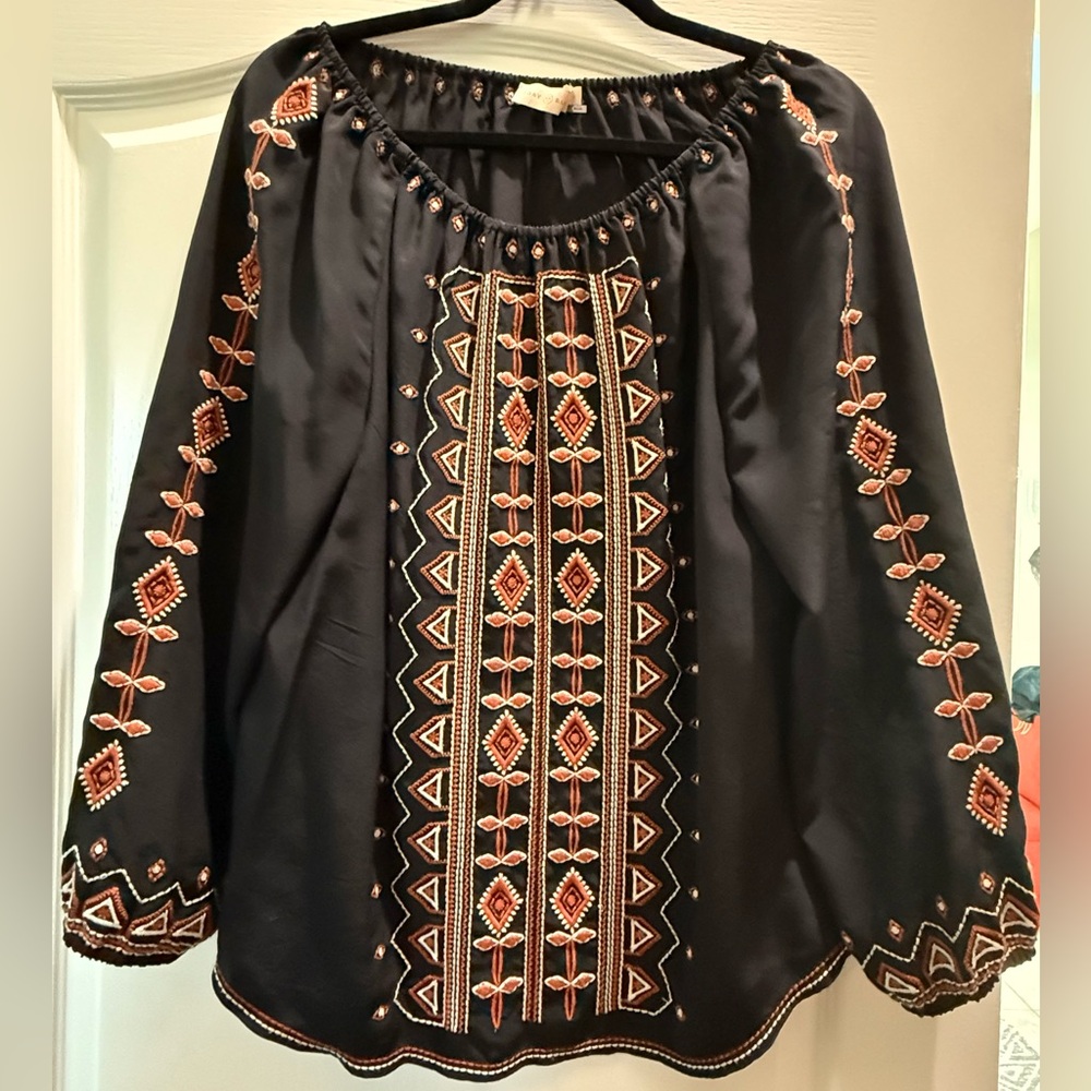 Tory Burch Black Blouse with Embroidery